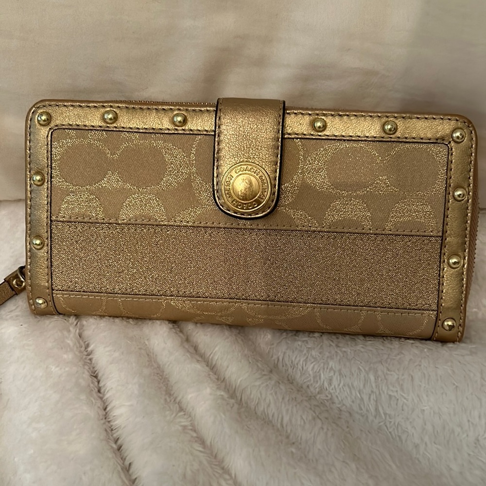 Coach Metallic Gold Signature Continental Wallet